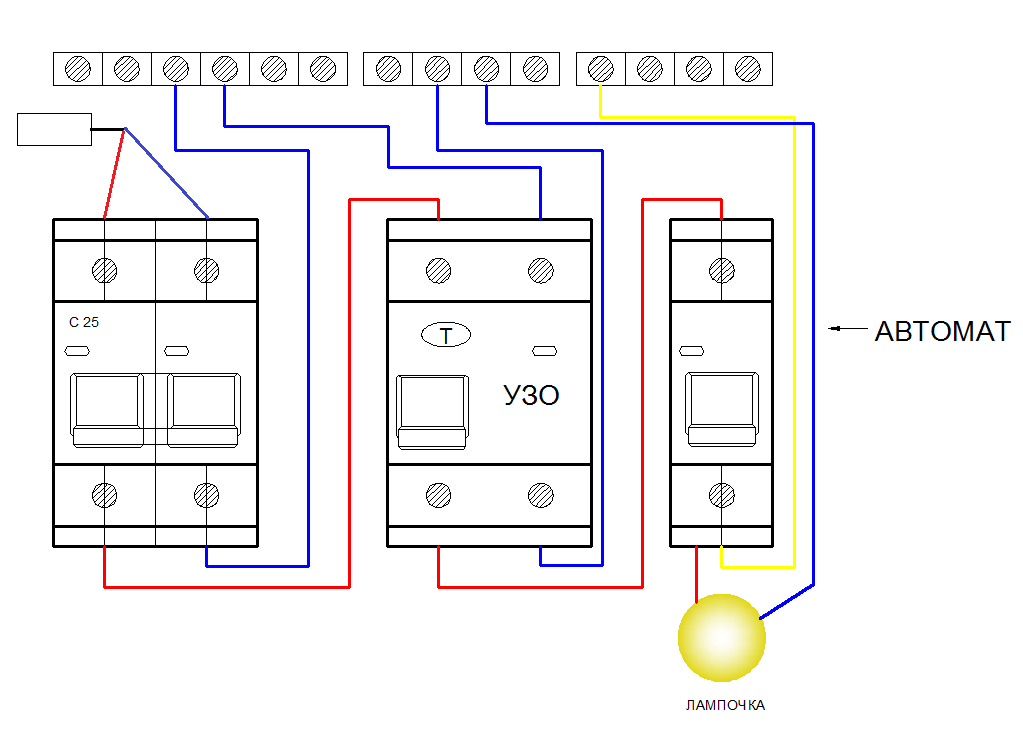 Схема подключения узо в однофазной сети с заземлением в бане