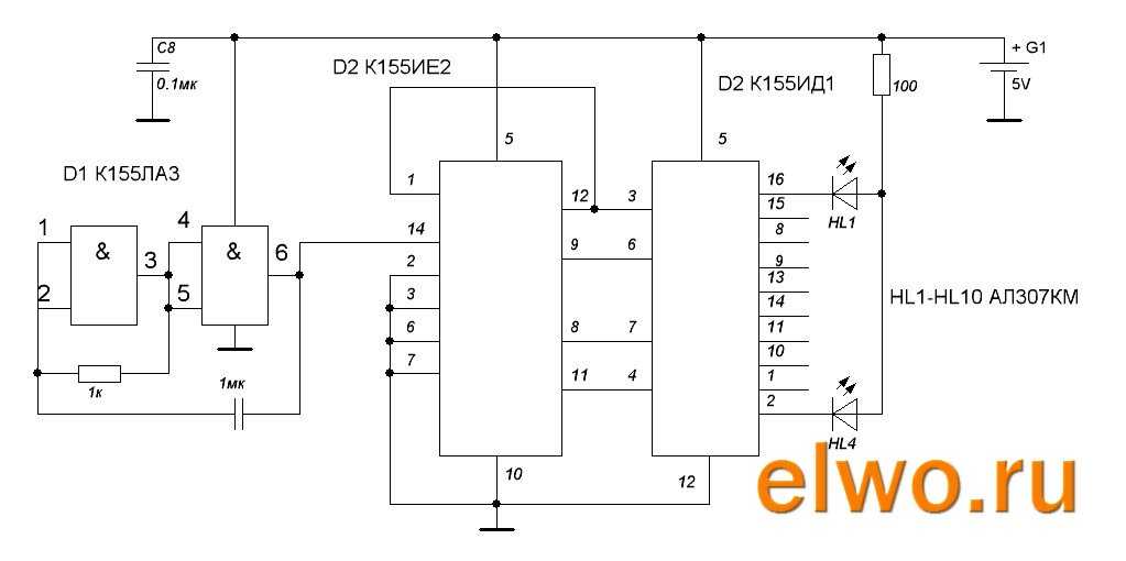 Бегущие огни на микросхемах к155 схема